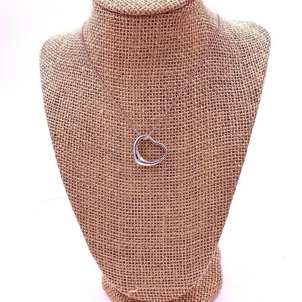 Silver plated 925‎ heart necklace 18 “ silver chain 925 hand made - Picture 2 of 4
